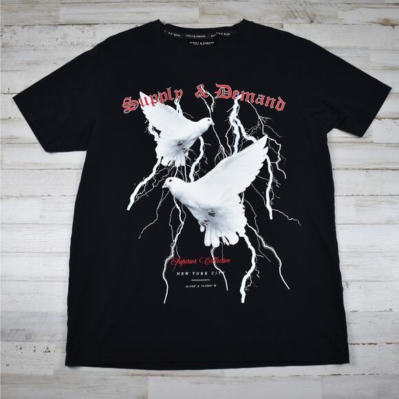 Supply & Demand New York City doves black short sleeve t-shirt slim fit large - Picture 2 of 8